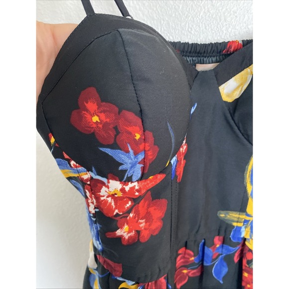 BAND OF GYPSIES Black Floral‎ Bustier Smocked Dress Sz Small - Picture 8 of 16